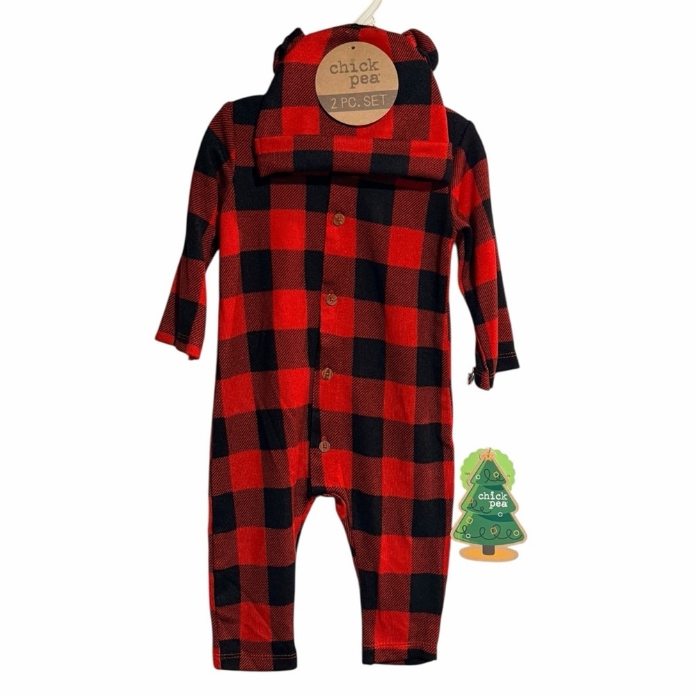 Chick Pea Red Black Buffalo Plaid Fleece Jumpsuit NWT